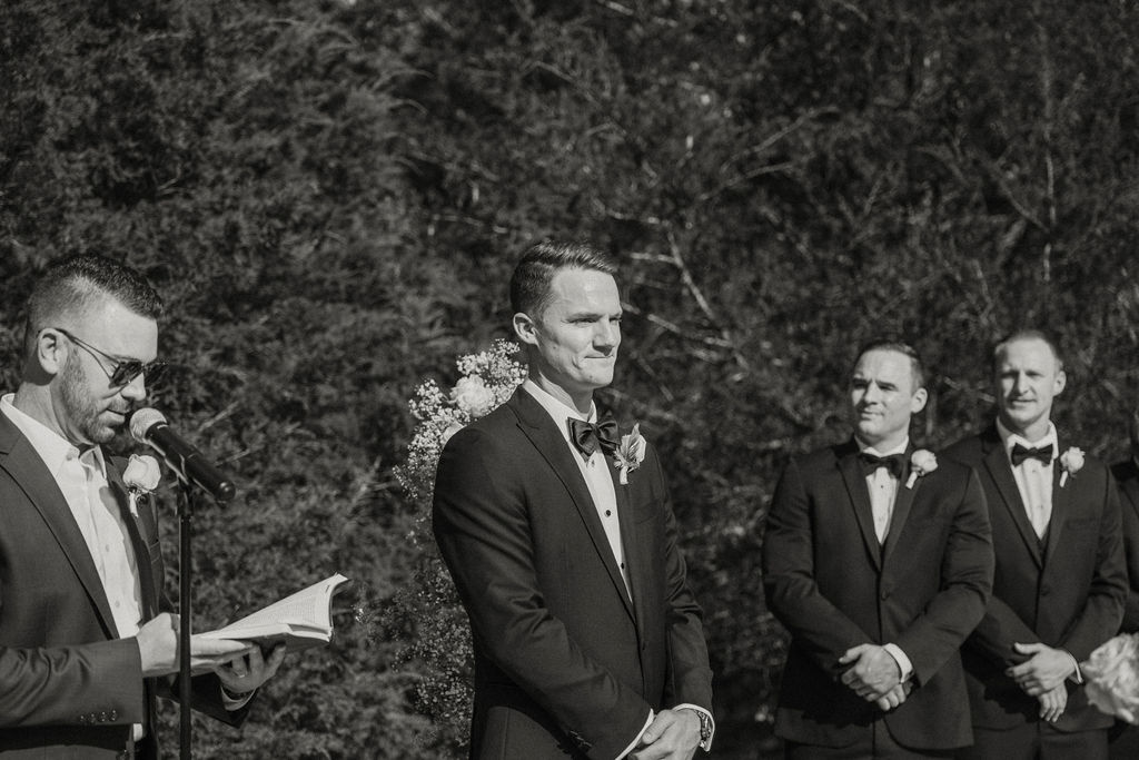 a black and white themed wedding ceremony